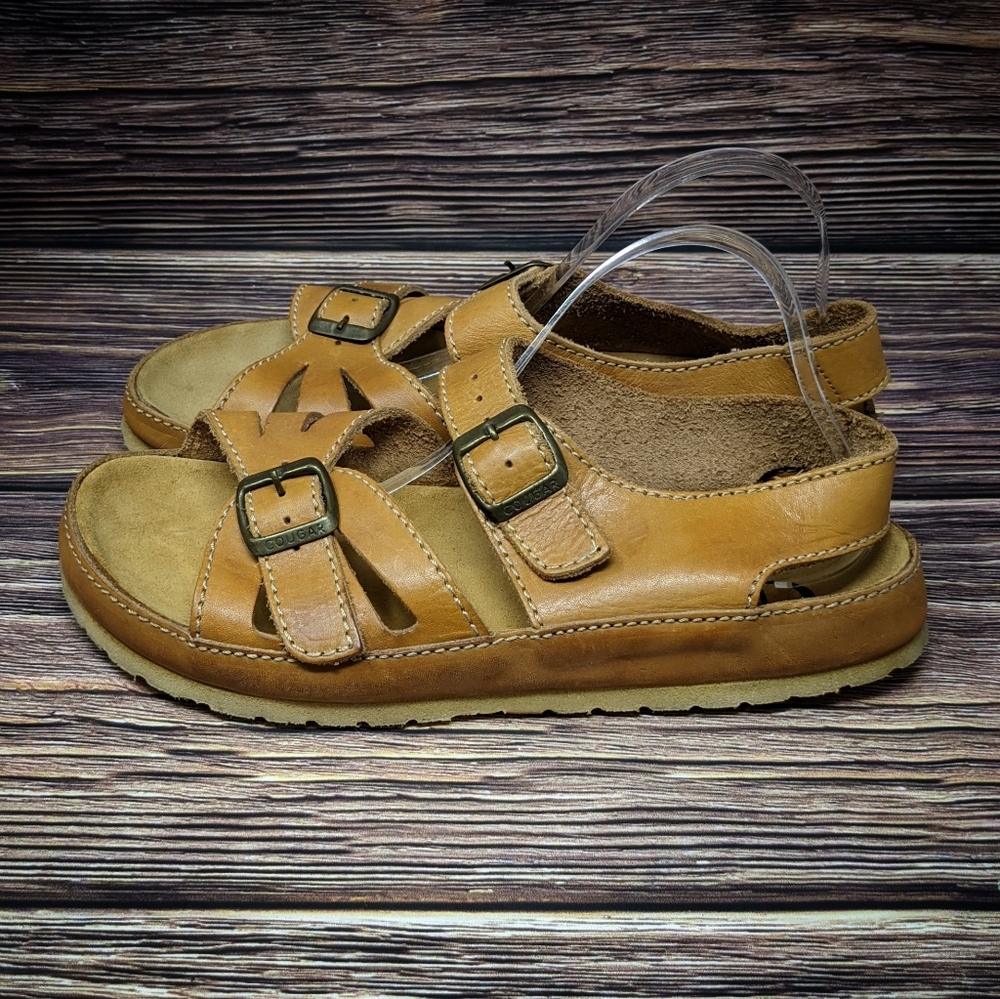 Cougar Clapton Leather Cognac Buckle Sandals sz 12 - Picture 7 of 8